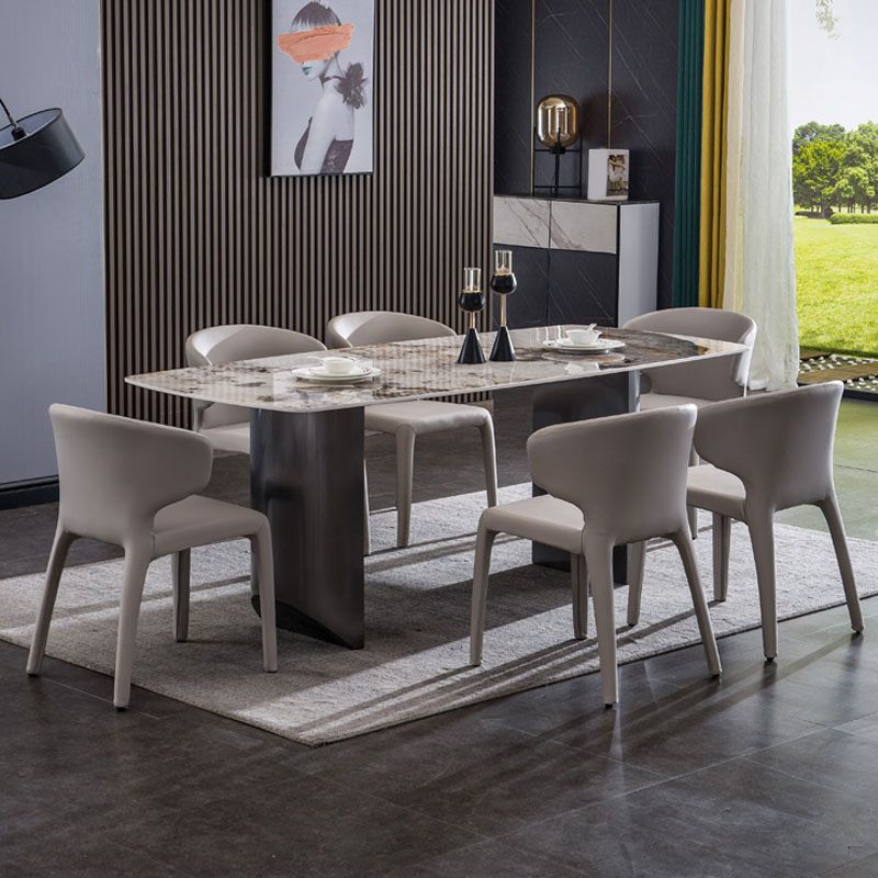 Beige Stone Dinette Table Set 1/4/5/7 Pcs Glam Style Dining Set