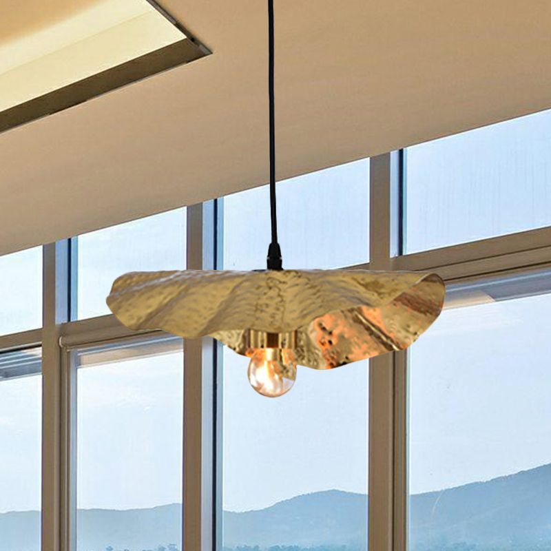 Luxury Lotus Leaf Drop lampada a 1 bulbone in metallo a ciondolo di illuminazione in oro per sala da pranzo
