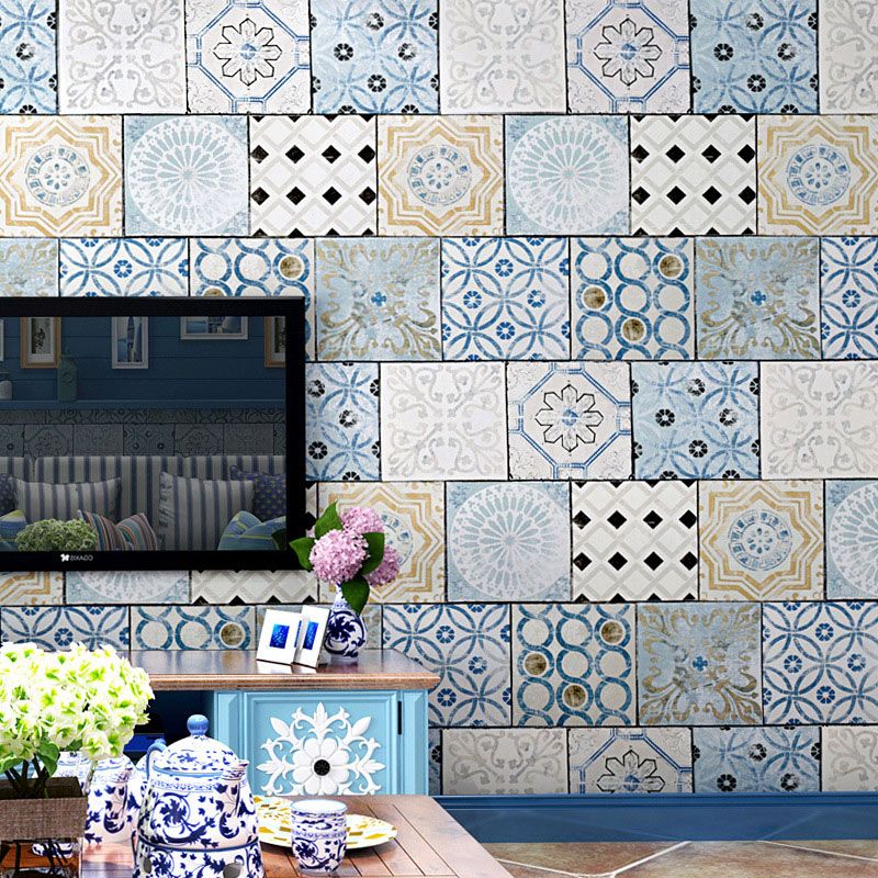 Non-Pasted Wallpaper with Multi-Colored Tile of Bohe Style, 33' by 20.5"