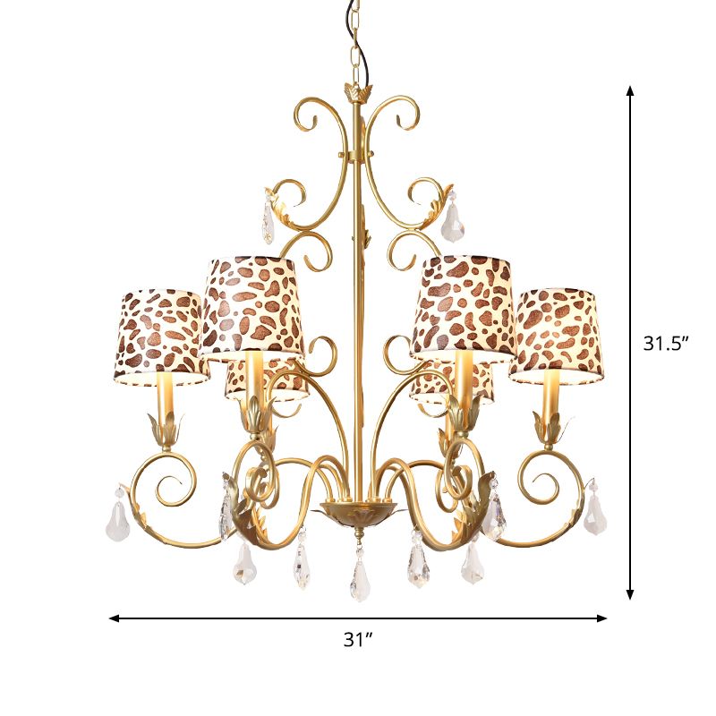 Conisch met zebraprintontwerp kroonluchter klassieke stofschaduw 6/8/10 koppen plafond hanger in goud