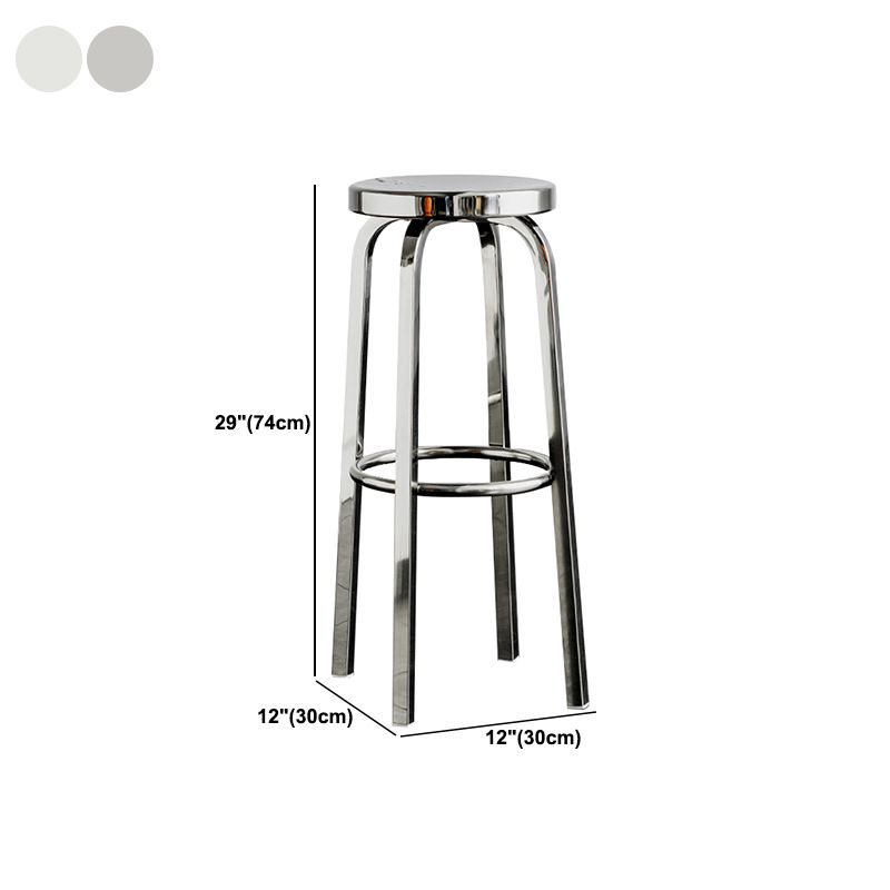 Round Metal Counter Bar Stool Modern Silver Footrest Counter-height Stool