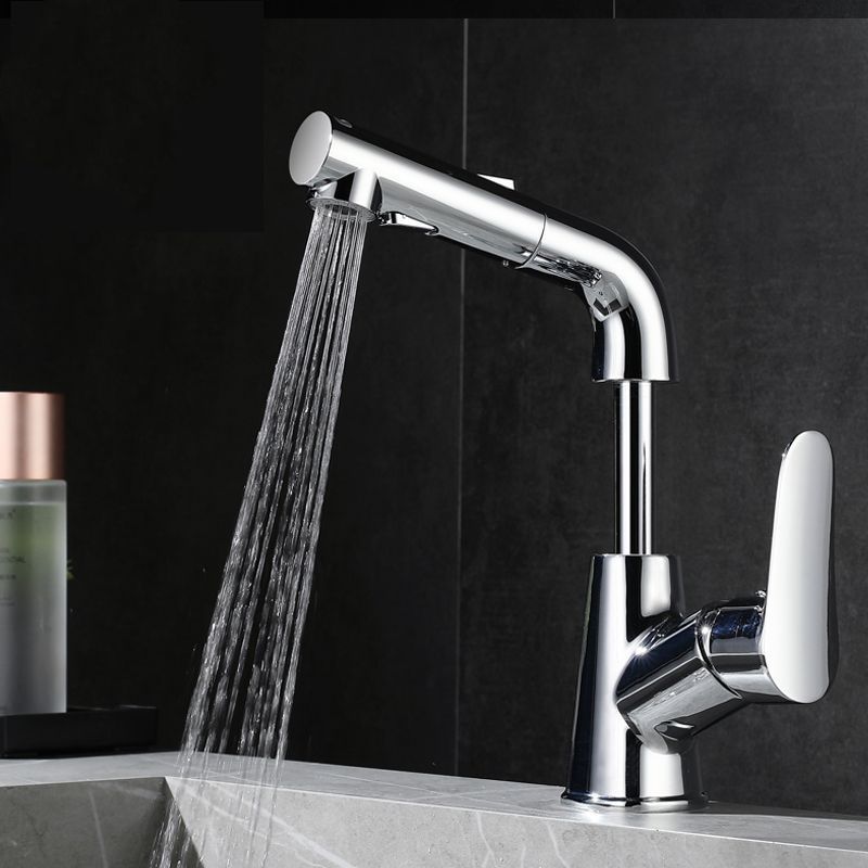 Contemporary Vessel Faucet Copper Single Handle Low Arc Retractable Vessel Faucet