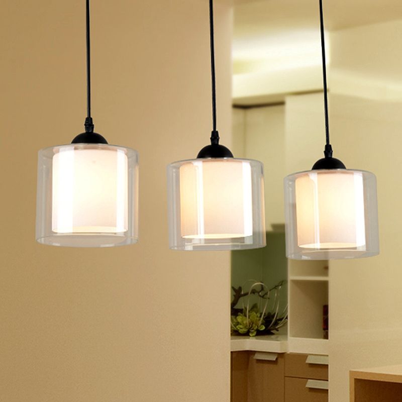 Cylinder White Glass Hanging Light Contemporary 1 Head Pendant Lighting Fixture for Dining Room
