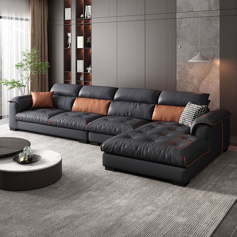 Tufted Pillow Top Arm Sofa with Chaise 133.86" W Faux Leather Sofa