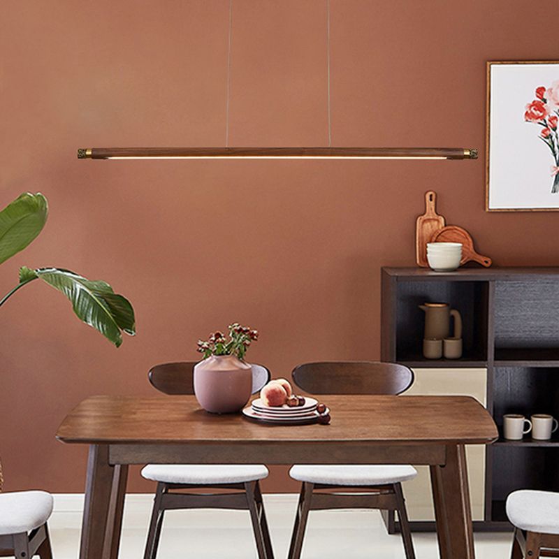 Modern Wood Hanging Lamp Linear 1-Light LED Island Pendant for Dining Room