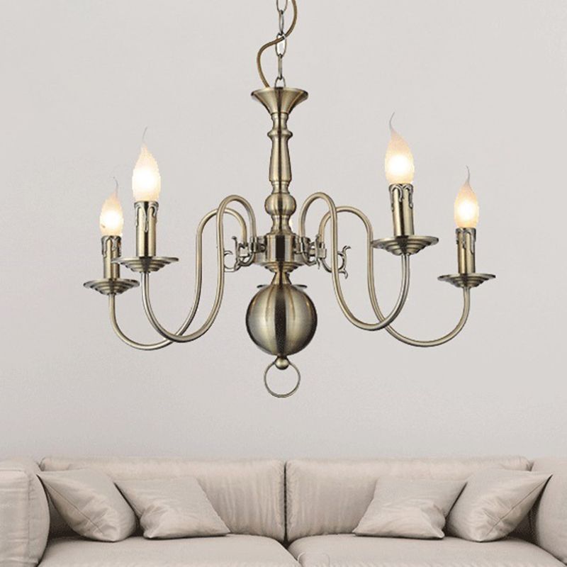 5 Lights Ceiling Light Traditional Swirled Arm Metal Hanging Chandelier in Chrome for Living Room
