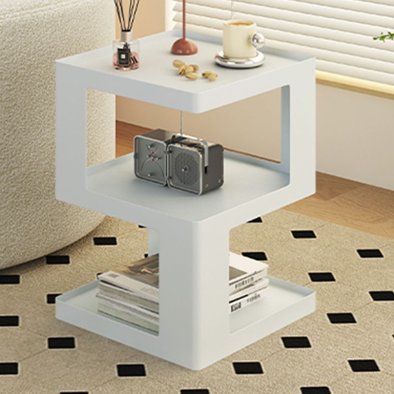 Ultra-Modern Side End Snack Table with Metal Shelves Bedroom Side Table in White