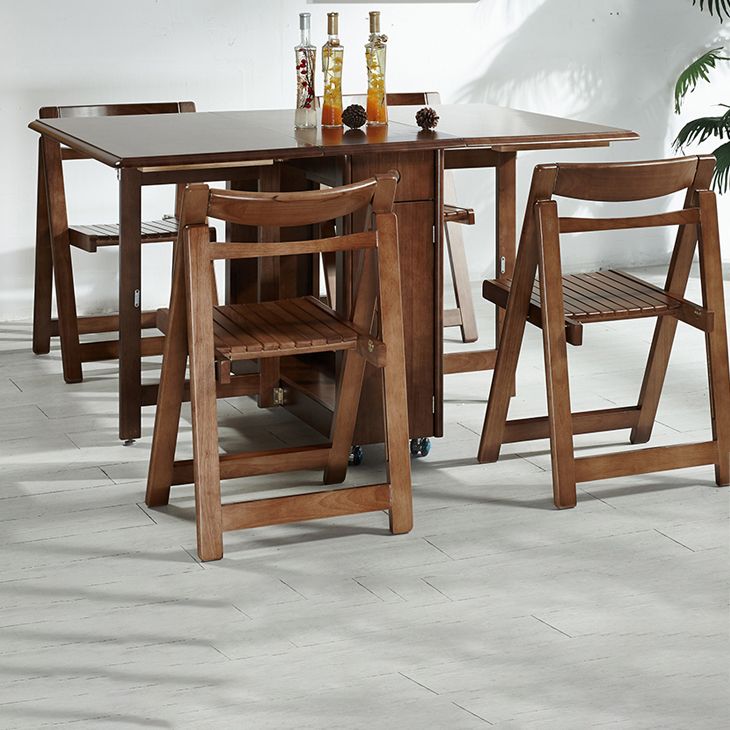 Mid-Century Modern Dining Room Table Rubberwood Solid Wood Table with Wood Base