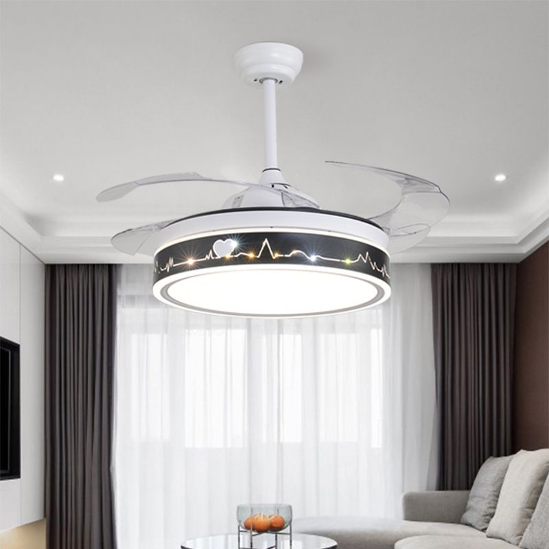 Drum Shade 4-Blade Hanging Lüfterlampe Einfache LED White Semi Flush Mount, 20 "breit