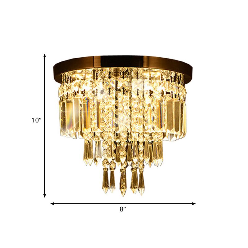 Chrome 8"/10" Wide LED Flush Mount Lamp Modernist Faceted Crystal Tiered Round Close to Ceiling Light