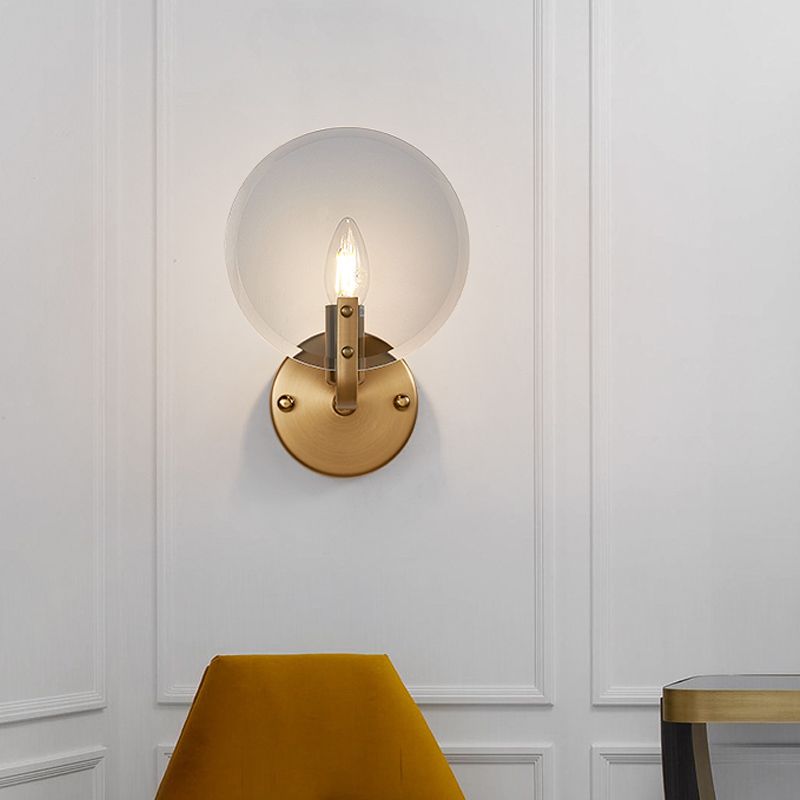 Retro Flake Smoke Glass Sconce Light Single-Blue Wall Lighting Fixture with Gold Right Angled Arm