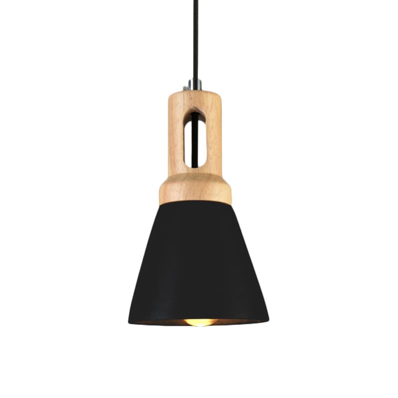 1-Light Cement Hanging Lighting Vintage Black/Grey/Red and Wood Bell Bar Ceiling Pendant Lamp