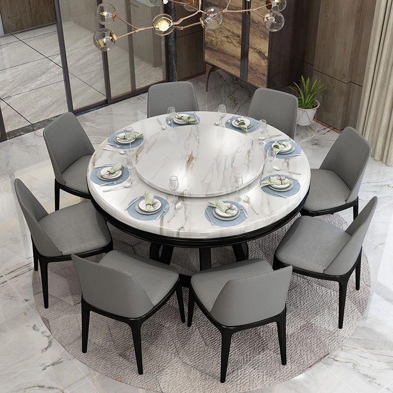 Stone and Solid Wood Dining Table with Pedestal Base Modern Dining Site Table