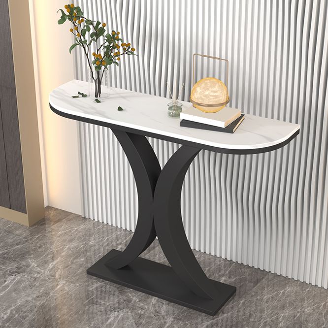 Contemporary Console Accent Table Half Moon Console Sofa Table in Stone