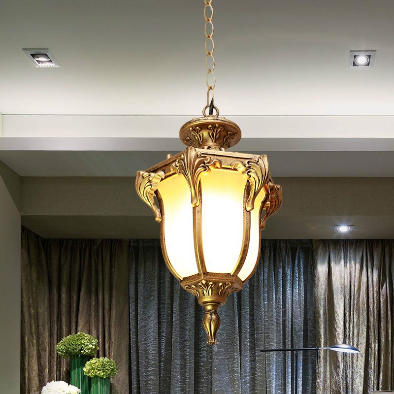 1 Light Acorn Hanging Lighting Lodges Black/Brass Finish Frosted White Glass Ceiling Pendant Lamp