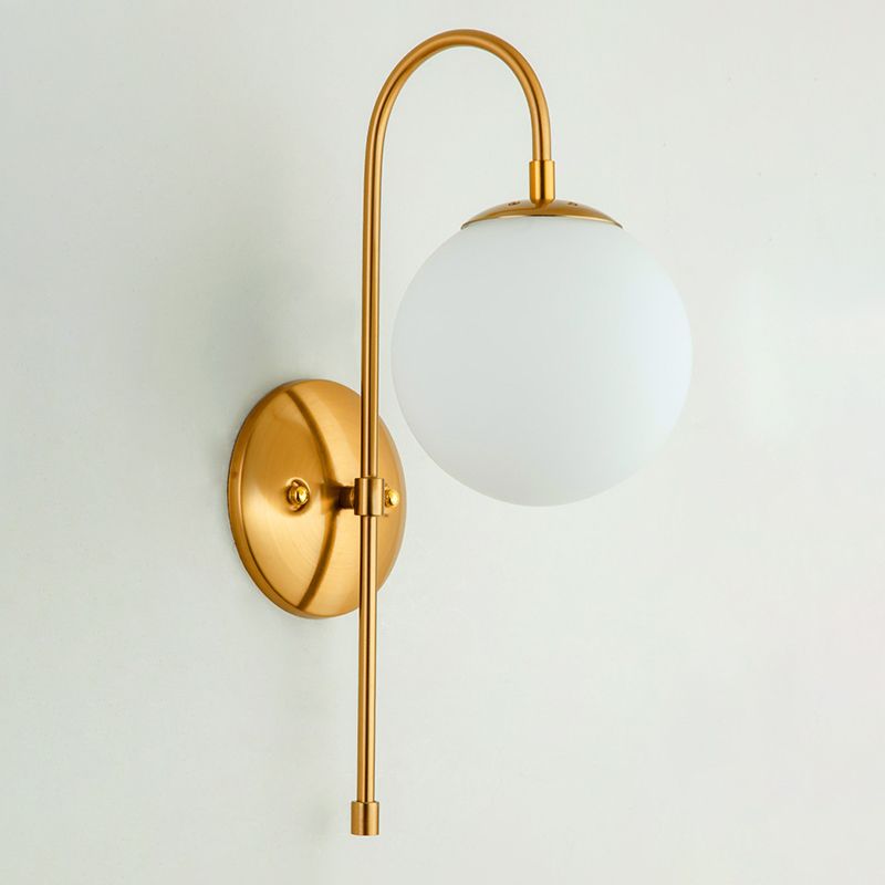 Gold Globe Hanging Wall Lamp in Modern Creative Style Wrought Iron Wall Sconce with Opal Glass Shade