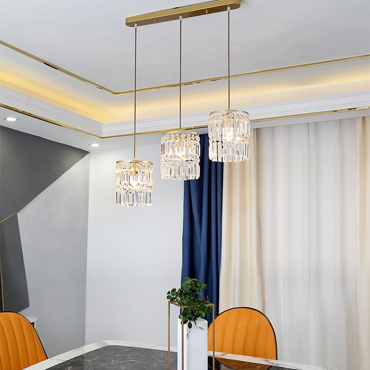 Luz colgante de LED de cristal en la moderna lámpara colgante cilíndrica de hierro forjado para el comedor