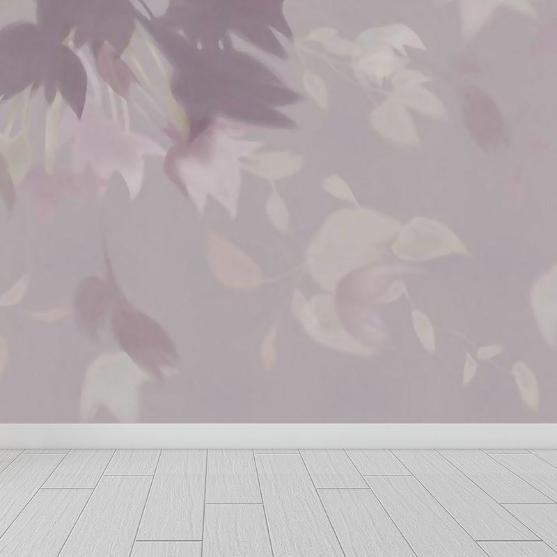 Purple Modernist Wall Mural Full Size Scattered Leaves Wall Art for House Interior