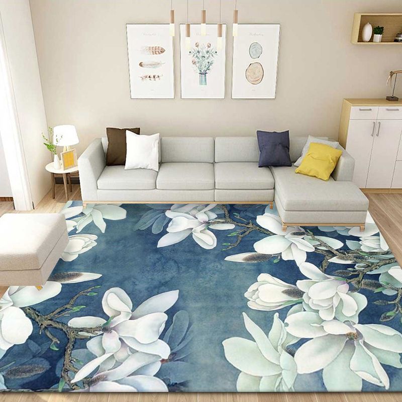 Modern Floral Printed Indoor Rug Trendy Simplicity Rug Polyester Non-Slip Backing Carpet for Living Room