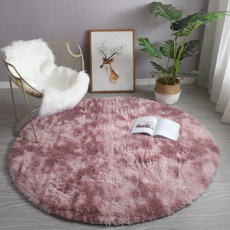 Round Plain Area Rug Polyester Carpet Indoor Rug for Sleeping Room Decoration