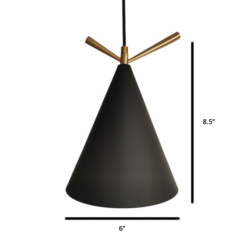 Nordic Conical Drop Pendant Metallic 1-Bulb Dining Room Ceiling Hang Light with Antler Deco