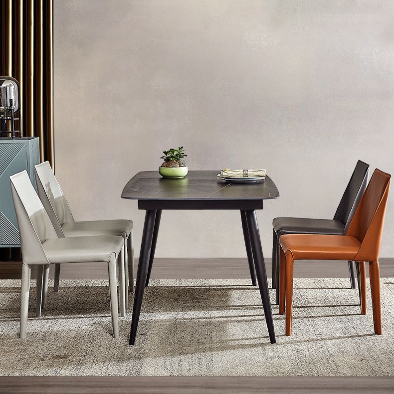 Mesa de comedor rectangular industrial de metal, mesa interior con tapa de piedra sinterizada para comedor