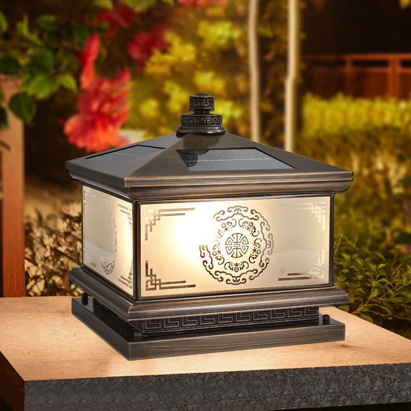 Rectangle Shape Metal Solar Pillar Lamp Modern 1-Light Outdoor Waterproof Light