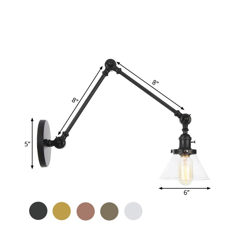 1 Lámpara de pared ligera Clear/Amber Glass Clear/Amber en negro/bronce/latón con brazo ajustable, 8 "+8"/8 "+8" +8 "largo
