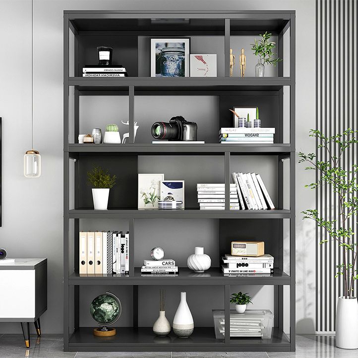Vertical Metal Frame Etagere Bookshelf Manufactured Wood Shelf Bookcase for Living Room