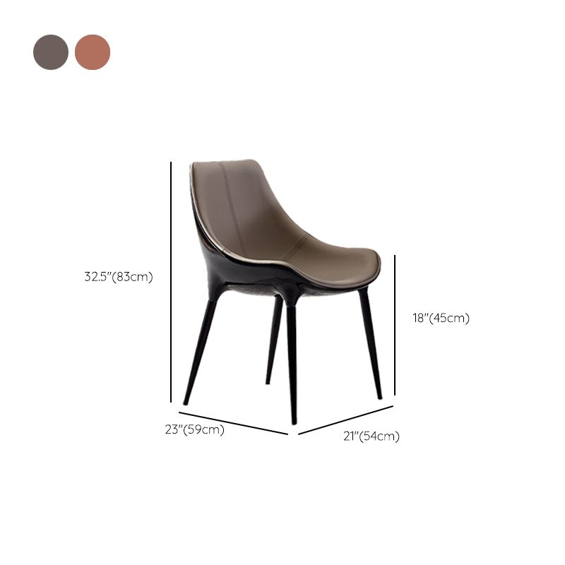 Glam Curved Dining Chair Faux Leather Dining Chairs with Black Legs
