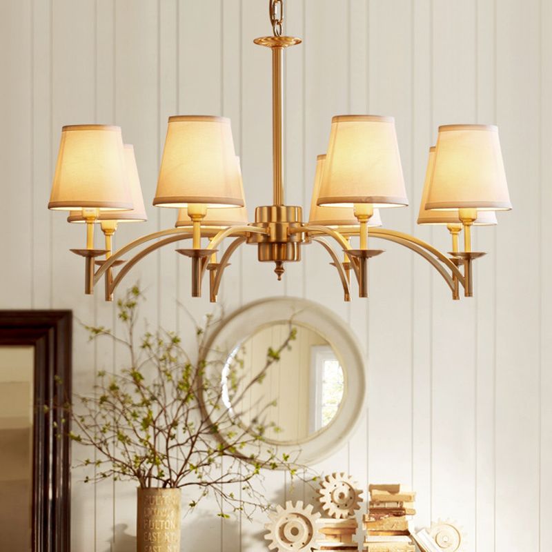 Multi-Head Chandelier Lighting Fixtures Traditional Barrel Suspension Lamp with White Fabric Shade