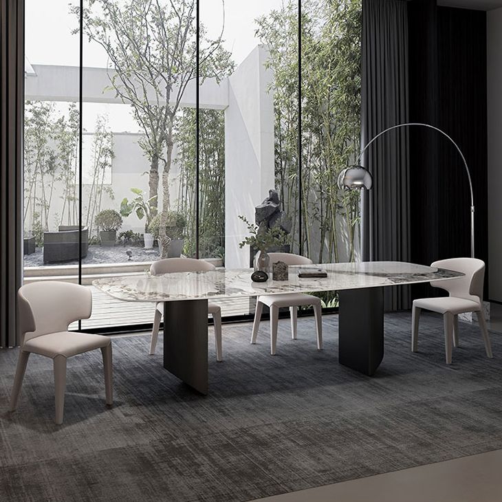 Metal Traditional Luxury Rectangle Table Sintered Stone Top Indoor Table for Kitchen