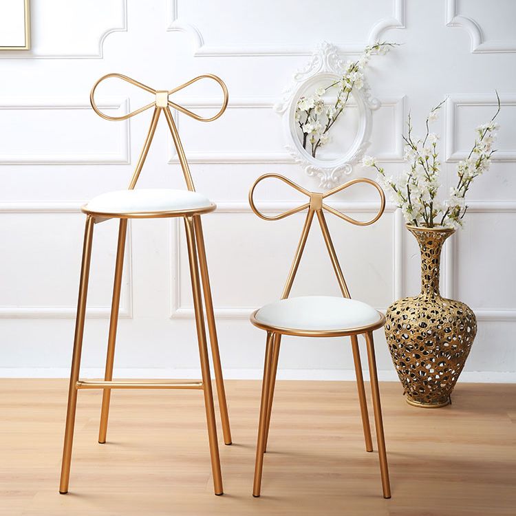 Glam Armless Backrest Counter Stool Iron Bar Stool with Leather Cushion