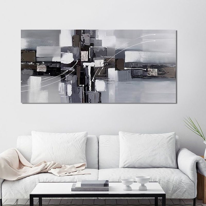 Black-Grey Color Block Art Print Abstract Oil Painting Modern Textured Wall Decor