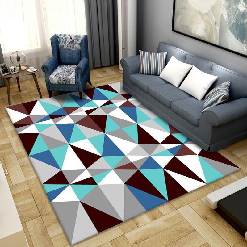Modern Geometric Printed Rug Polyester Carpet Non-Slip Backing Indoor Carpet for Home Decoration