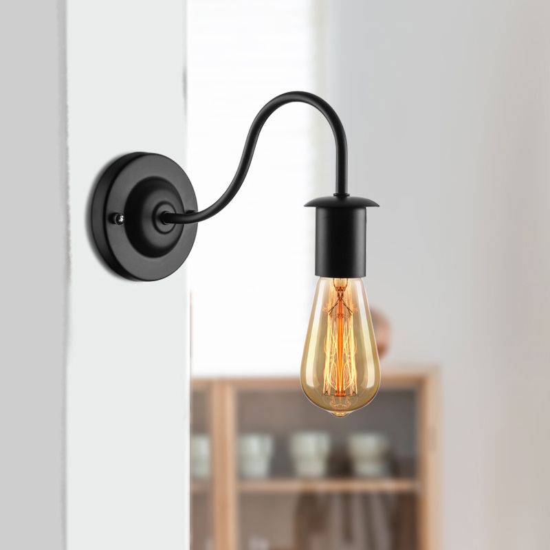 7 "/11" Dia 1 illuminazione a parete a testa vintage lampada a parete in metallo con braccio a collo di cigno con lampadina nuda in nero
