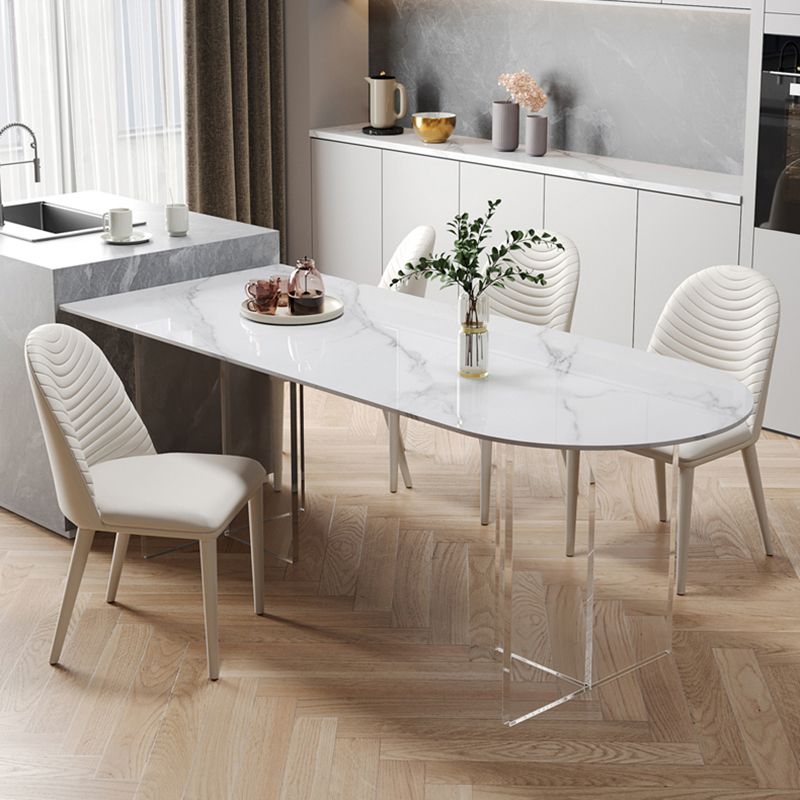 Stone Dining Table Home Dinner Furniture with Acrylic Double Pedestal for Small Apartment