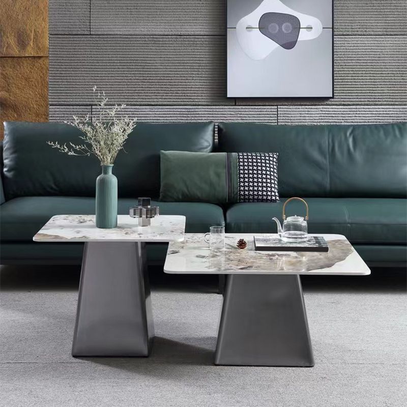 Round Slate Top Cocktail Table with Black Metal Base Contemporary
