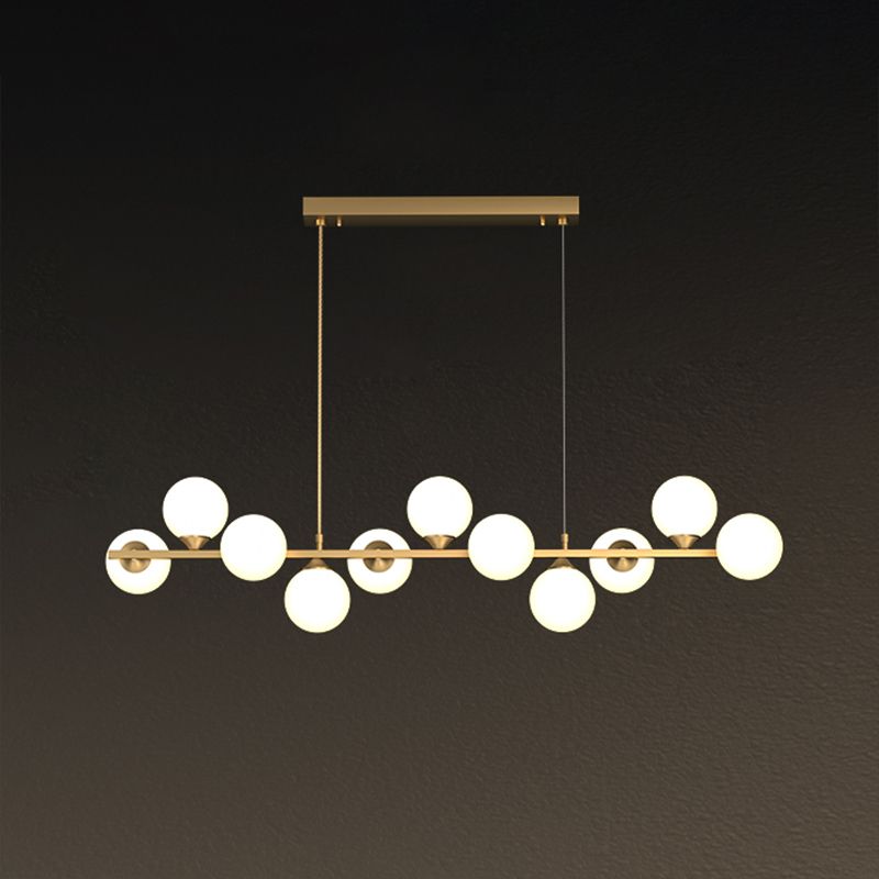 11-Light Restaurant Island Lamp Postmodern Hanging Light with Orb White Glass Shade