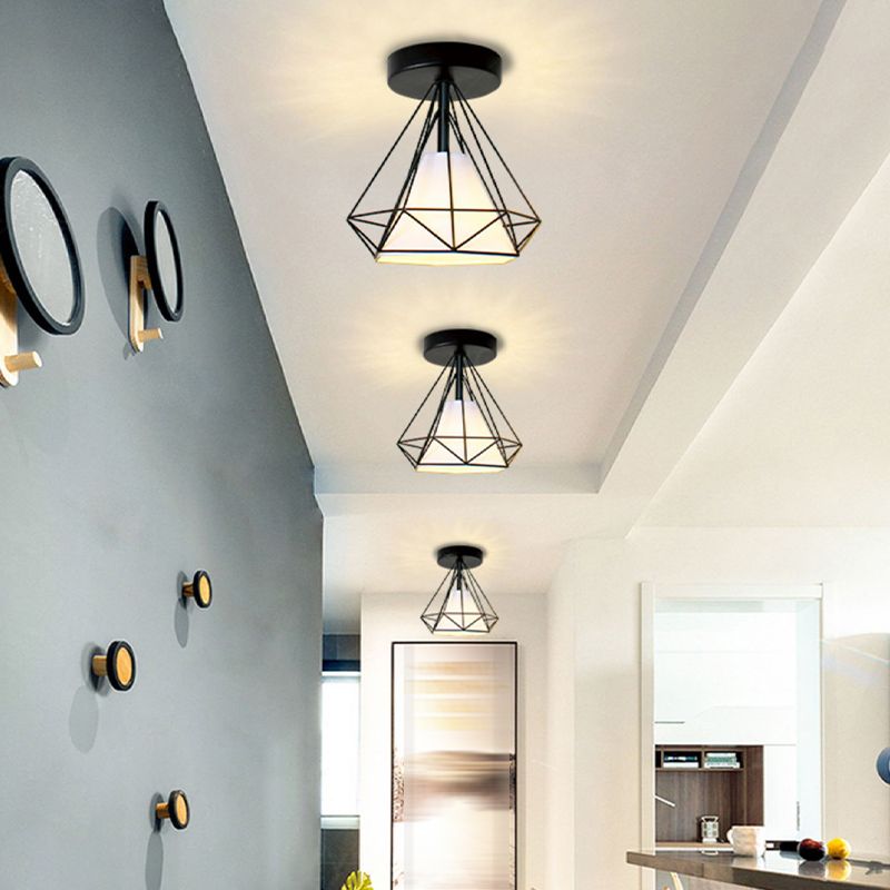 Metal Geometric Shape Flush Mount Light Industrial 1 Light Flush Mount Ceiling Fixture