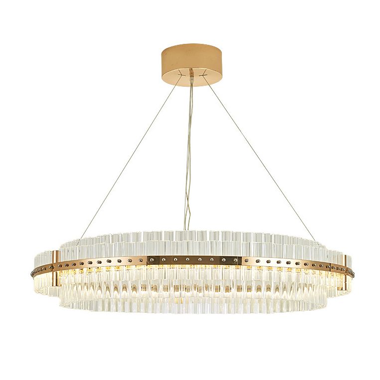Gold Plated Round Chandelier Lamp Minimalist Crystal LED Hanging Light with Riveted Detail