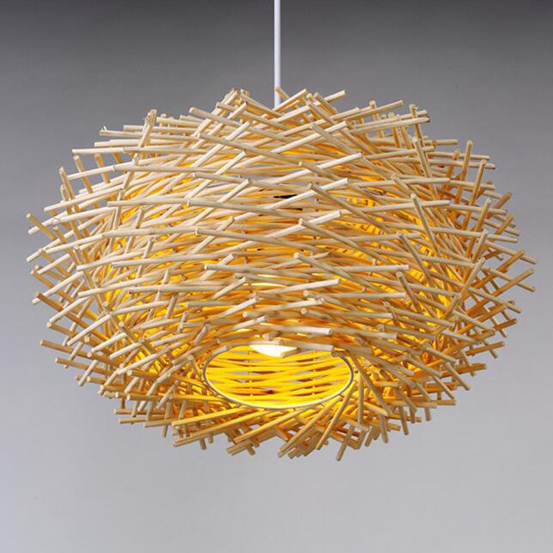 Modern Nest Design Indoor Lighting Fixture Rattan 1 Light Decorative Pendant Lamp in Beige