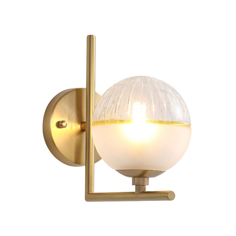 Gold Squared Arm Wall Mount Lamp Minimalist Single Bulb Metal Sconce Light with Ball Glass Shade