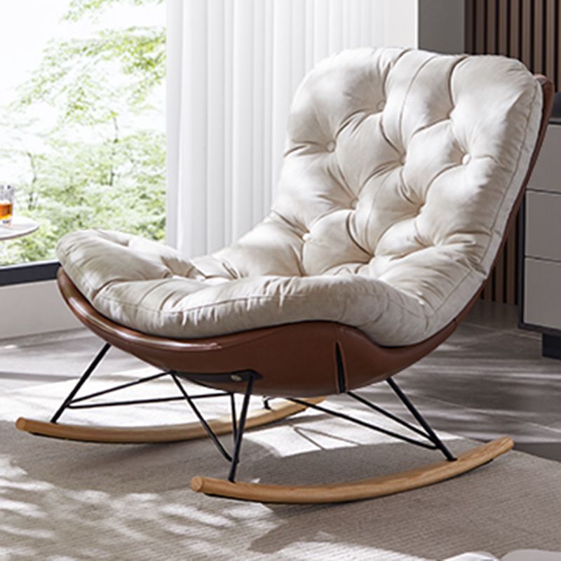 Modern Style Rocking Chair Faux Leather Upholstered Chair with Button-Tufted