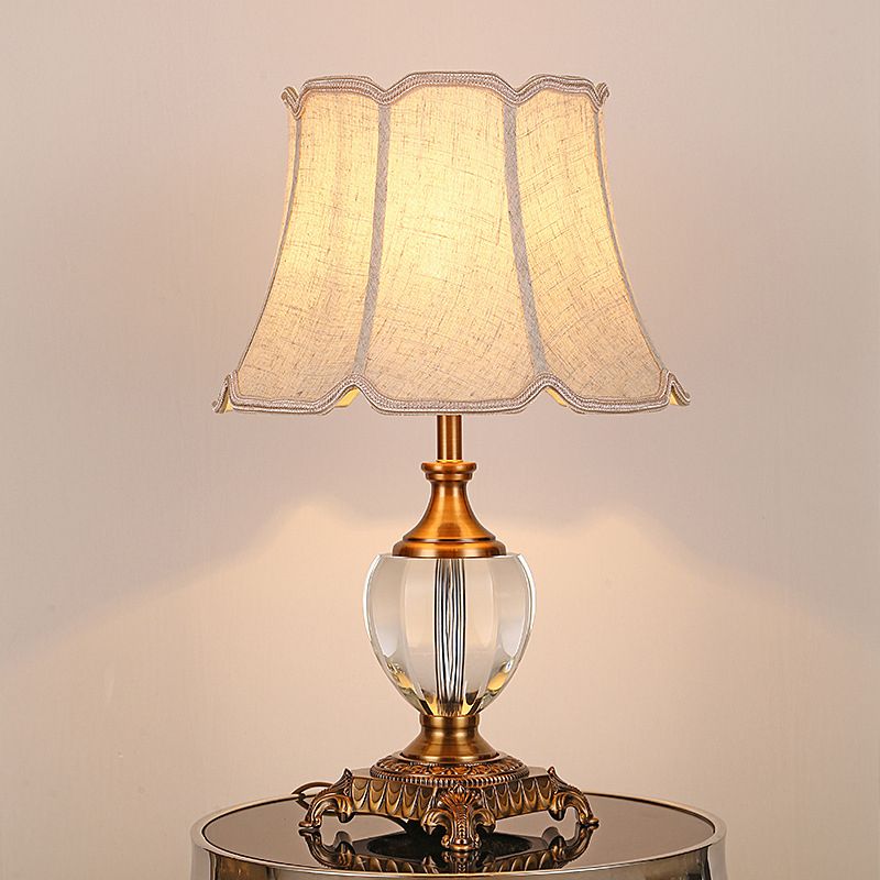 Contemporary 1 Head Table Light Beige Wide Flare Small Desk Lamp with Fabric Shade