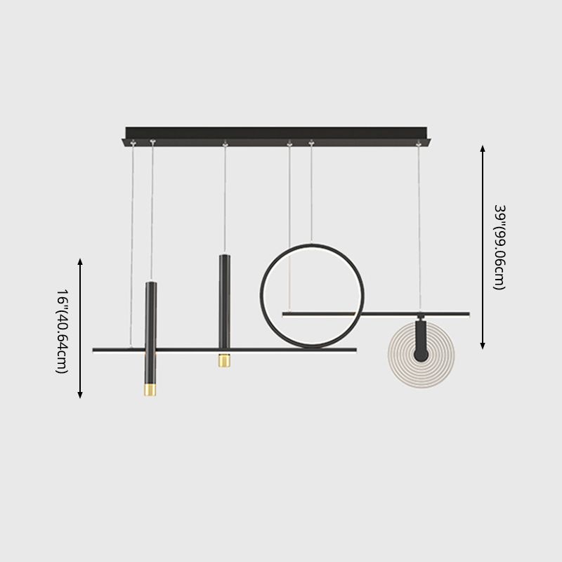 Minimalist Shaded Hanging Island Light Metal Dinning Room LED Island Pendant Light in Black