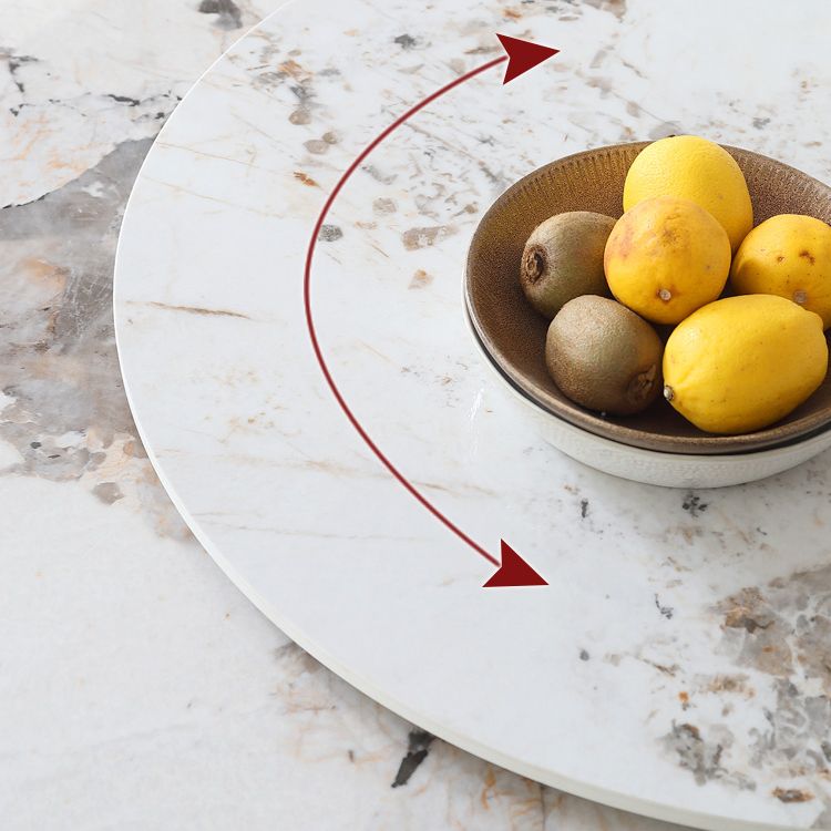 Nordic Sintered Stone Table Set of 5/7 with Rotatable Round Table Dining Set with Leather Chairs