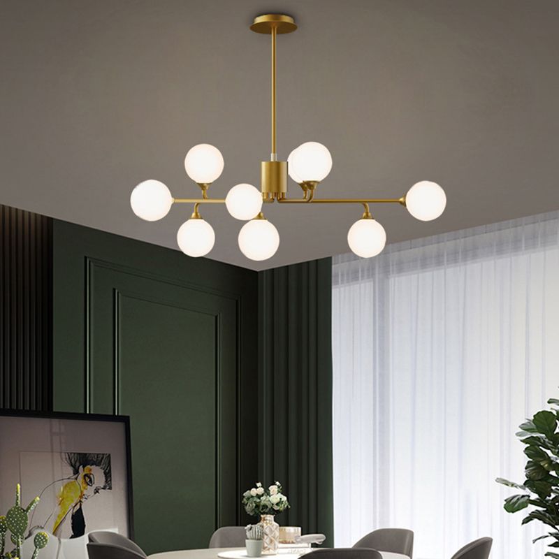 Modern Minimalist Chandelier Light Fixture Spherical White Glass Ceiling Chandelier for Living Room
