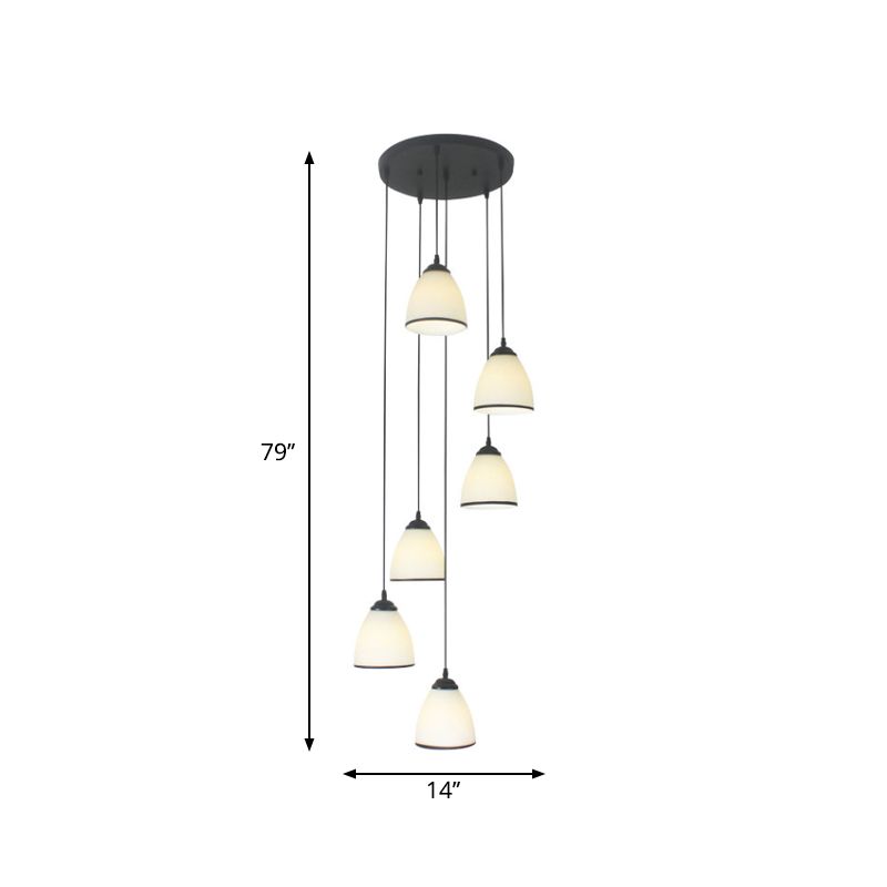 Dôme escaliers Swirl Cluster Pendant Light Opal Glass Glass Contemporary suspendre l'éclairage en noir