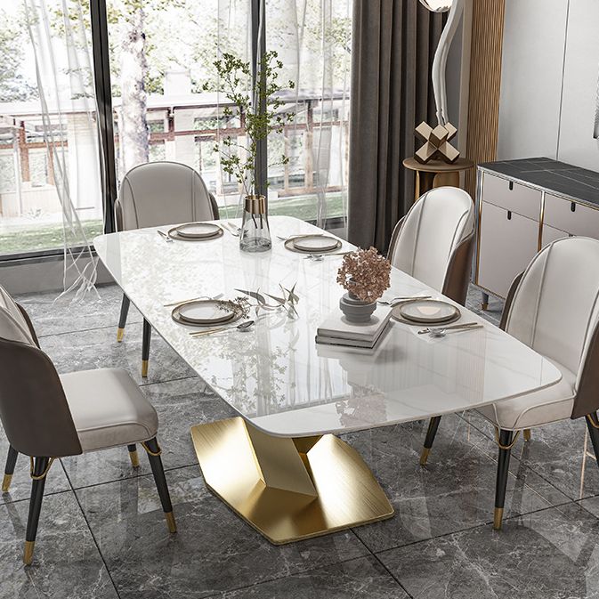Rectangle Pedestal Table Luxury Style Stone Dining Room Collection for Home